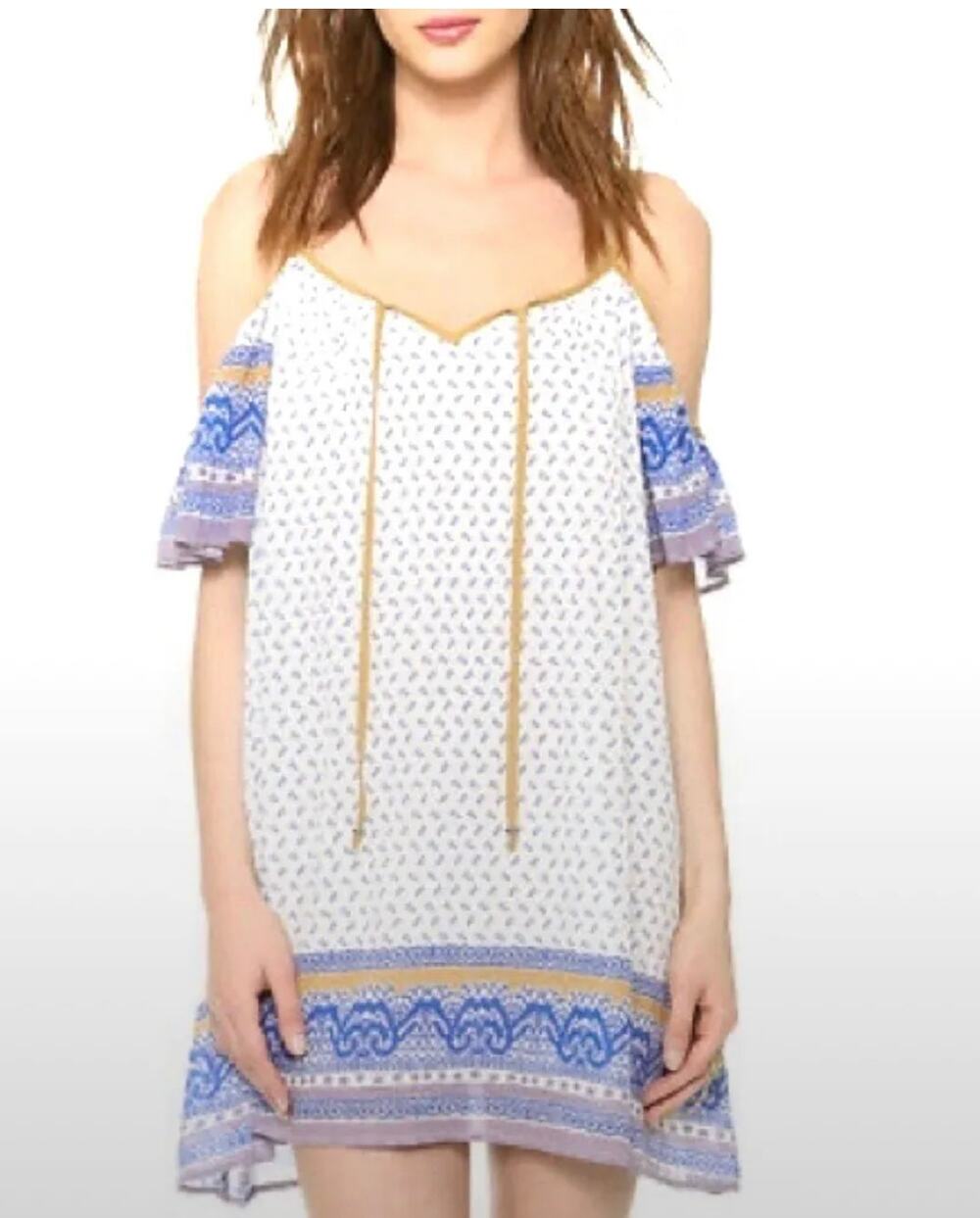 Free People Cold Shoulder Peasant Mini Dress M